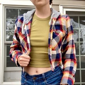 Cropped Colorful Flannel Hoodie
